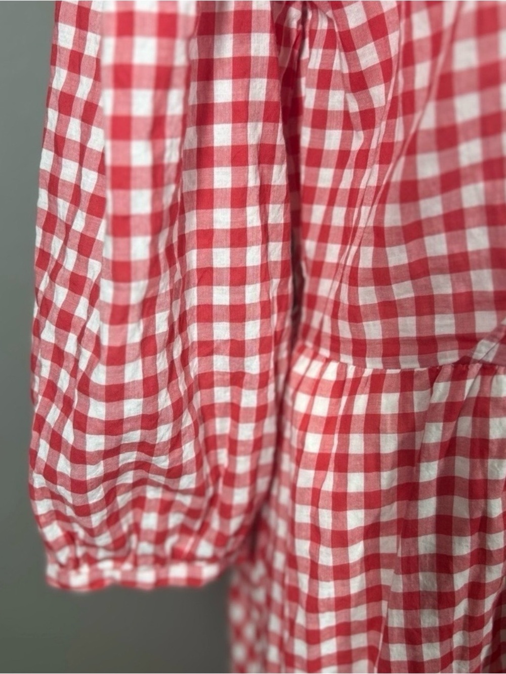 Sula Red White Gingham Cotton Maxi Dress Oversized Lagenlook Prairie Size XS - Picture 4 of 12